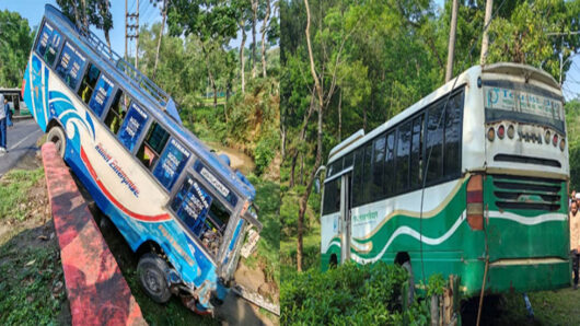 সিলেটে মুখোমুখী সং ঘ র্ষ এড়াতে দুই বাস খাদে, আ হ ত ৯