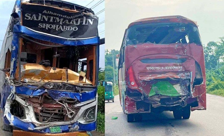 সিলেটে দুই বাসের সং ঘ র্ষে প্রাণ গেল চালক ও হেলপারের