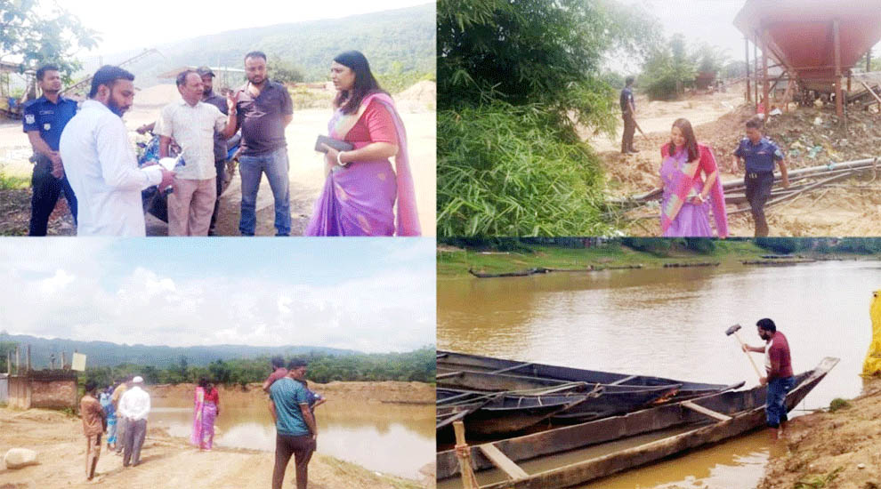 জৈন্তাপুরে ভ্রাম্যমাণ আদালতের অভিযানে বালু জ ব্দ, ১০ নৌকা ধ্বং*স