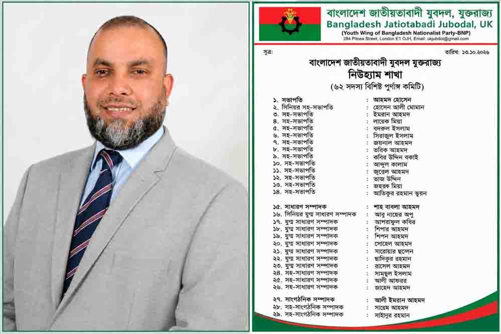 যুক্তরাজ্য যুবদলের নিউহ্যাম শাখার পূর্ণাঙ্গ কমিটি ঘোষণা, সভাপতি আহমদ হোসেন
